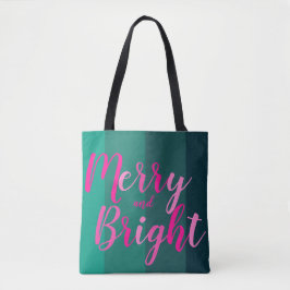 Kerstmis Vrolijk en Helder Groen Roze Tote Bag