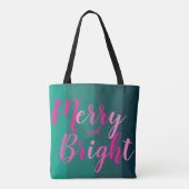 Kerstmis Vrolijk en Helder Groen Roze Tote Bag (Achterkant)