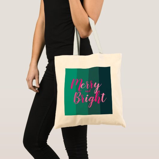 Kerstmis Vrolijk en Helder Groen Roze Tote Bag (Voorkant (product))