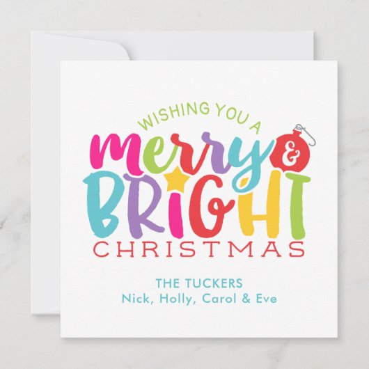Kerstmis vrolijk en helder Kleurrijk Schattig Feestdagenkaart (Voorkant)