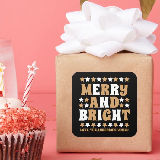 Kerstmis Vrolijk en Helder Modern Bold Goud Zwart Vierkante Sticker (Feest)