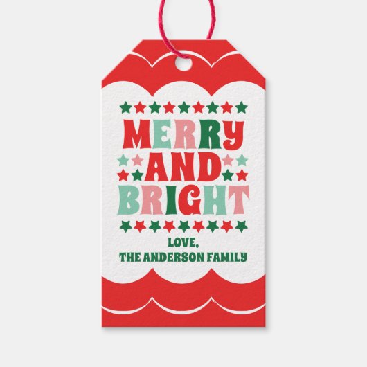 Kerstmis Vrolijk en Helder Modern Bold Roze Rood Cadeaulabel (Voorkant)