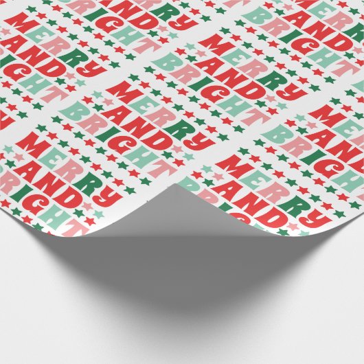 Kerstmis Vrolijk en Helder Modern Bold Roze Rood Cadeaupapier (Hoek)