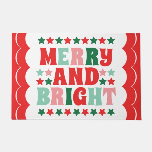 Kerstmis Vrolijk en Helder Modern Bold Roze Rood Deurmat (Voorkant)
