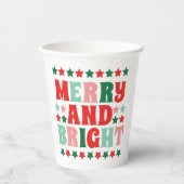 Kerstmis Vrolijk en Helder Modern Bold Roze Rood Papieren Bekers (Voorkant)