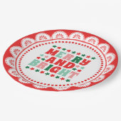 Kerstmis Vrolijk en Helder Modern Bold Roze Rood Papieren Bordje (Gekanteld)