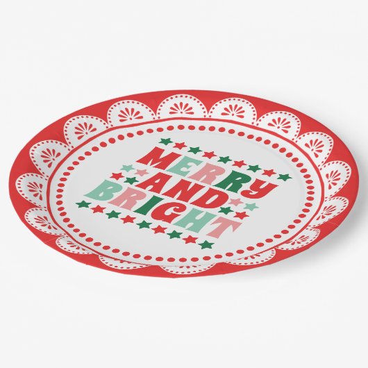 Kerstmis Vrolijk en Helder Modern Bold Roze Rood Papieren Bordje (Gekanteld)