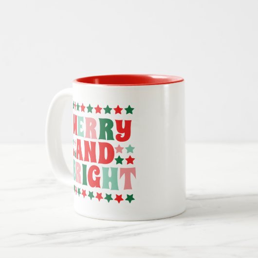 Kerstmis Vrolijk en Helder Modern Bold Roze Rood Tweekleurige Koffiemok (Voorkant links)