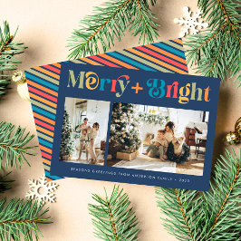 Kerstmis vrolijk en helder Retro Kleurrijke Twee F Feestdagenkaart