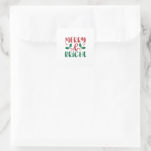 Kerstmis vrolijk en helder Rood en Groen Hulst Vierkante Sticker (Tas)