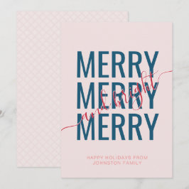 Kerstmis vrolijk en helder roze blush geruit feestdagenkaart