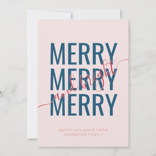 Kerstmis vrolijk en helder roze geruite feestdagenkaart (Voorkant)