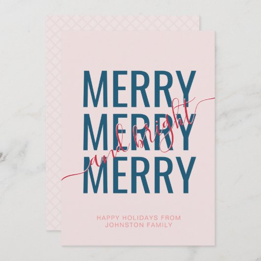 Kerstmis vrolijk en helder roze geruite feestdagenkaart (Voorkant / Achterkant)