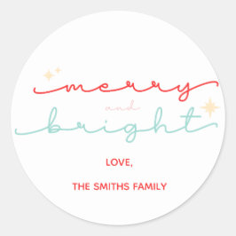 Kerstmis Vrolijk en Helder roze rood Ronde Sticker