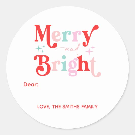Kerstmis Vrolijk en Helder roze rood Ronde Sticker (Voorkant)