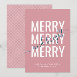 Kerstmis vrolijk en helder roze ruitpatroon feestdagenkaart