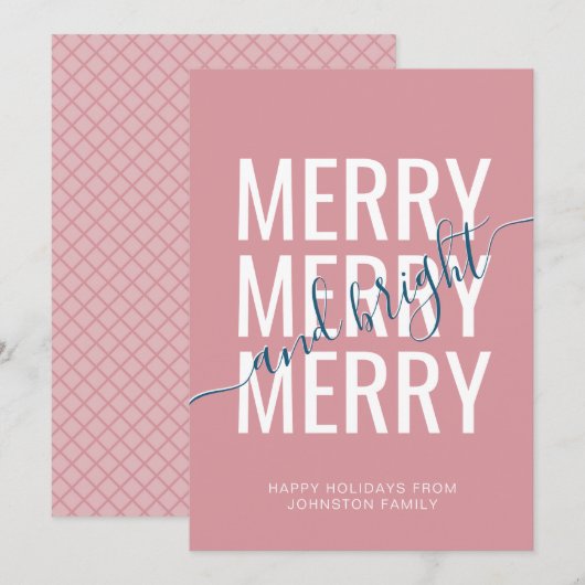 Kerstmis vrolijk en helder roze ruitpatroon feestdagenkaart (Voorkant / Achterkant)