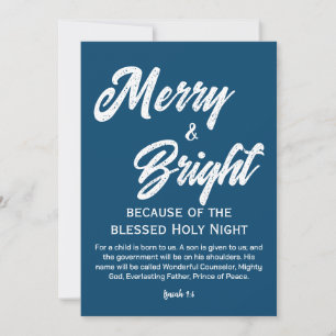 Kerstmis vrolijk en helder Wit schrift Blauw Feestdagenkaart
