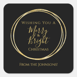 Kerstmis Vrolijk en Helder Zwart Goud Familie Vierkante Sticker