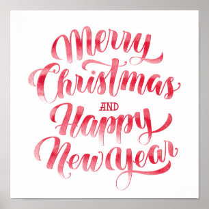 Kerstmis   Vrolijk kerstfeest en gelukkig nieuwjaa Poster