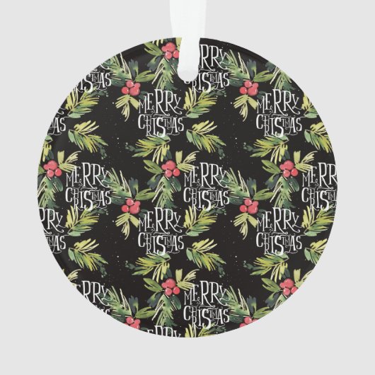 Kerstmis | Vrolijk kerstfeest - Holly Black Patter Ornament (achterkant)