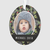 Kerstmis | Vrolijk kerstfeest - Holly Black Patter Ornament (voorkant)