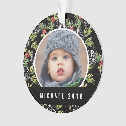 Kerstmis | Vrolijk kerstfeest - Holly Black Patter Ornament (voorkant)