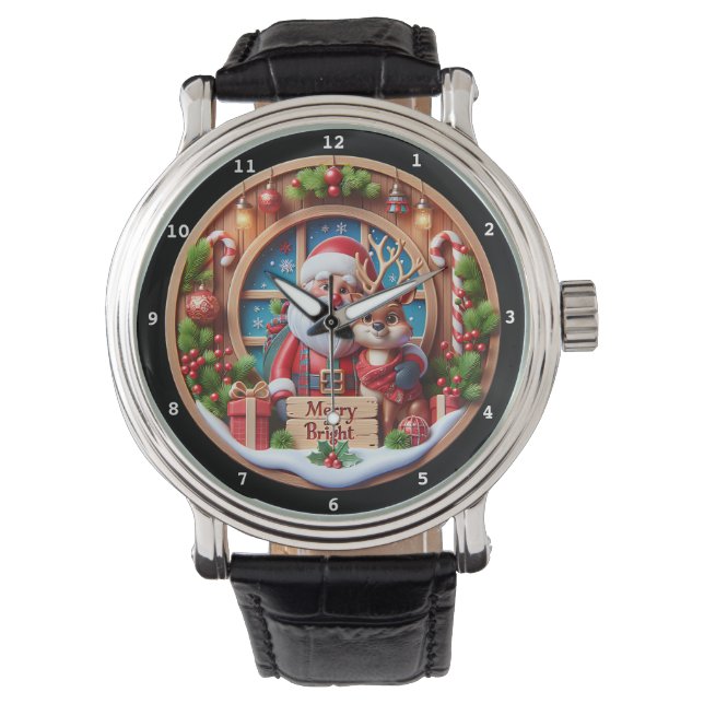 Kerstmis vrolijk Kerstman rendier Horloge (Voorkant)