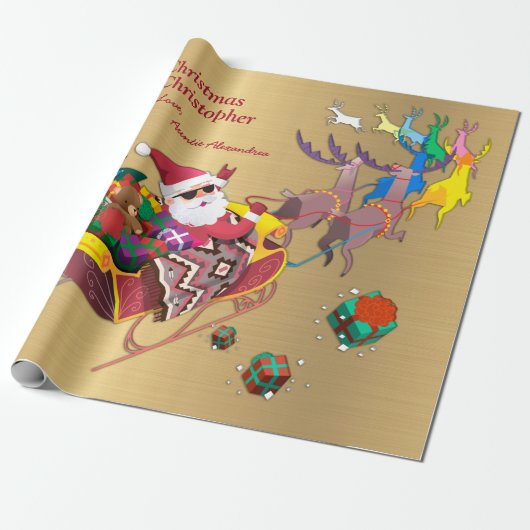 Kerstmis Vrolijke Kerstmisslee Personaliseren Cadeaupapier (Uitgerold)