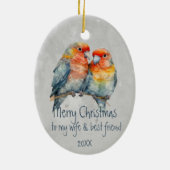 Kerstmis Vrouw & Beste Vriend Parrot Paar Schattig Keramisch Ornament (Achterkant)