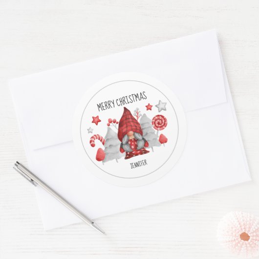 Kerstmis Vrouw Gnoome Classic Round Sticker (Envelop)