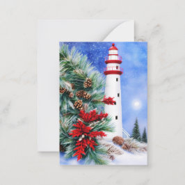 Kerstmis vuurtoren budget mini sneeuw notitiekaartje