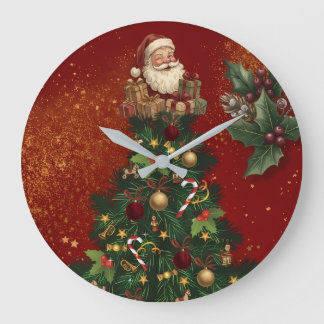 Kerstmis Wandklok - Vintage Kerstman & Festiviteit
