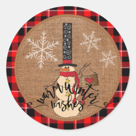 Kerstmis - Warm Winter Wishes - Snowman Ronde Sticker