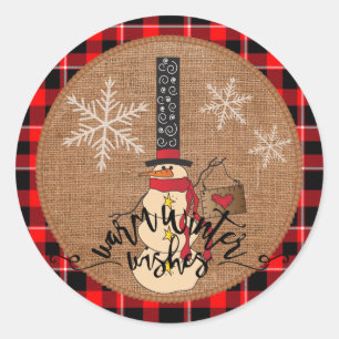Kerstmis - Warm Winter Wishes - Snowman Ronde Sticker
