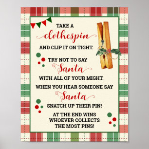 Kerstmis wasknijper niet zeggen Kerstman spel teke Poster