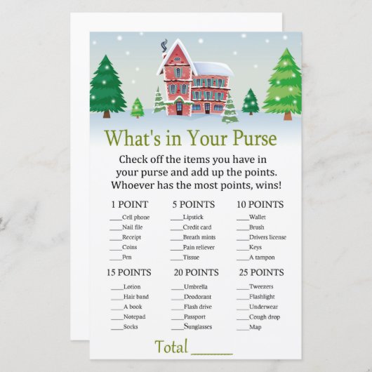 Kerstmis Wat is er in je handtas? (Voorkant / Achterkant)