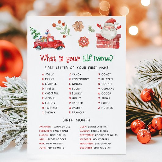 Kerstmis Wat is je Elf Naam Spel Feestdagenkaart