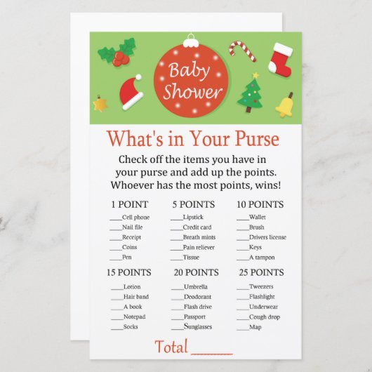 Kerstmis Wat zit er in je handtas? (Voorkant / Achterkant)