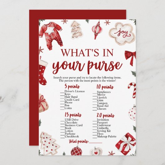 Kerstmis Wat zit er in je tas Baby shower spel Kaart (Voorkant / Achterkant)