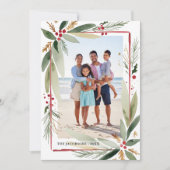 Kerstmis Watercolor Botanicals Foto Collage Feestdagenkaart (Voorkant)