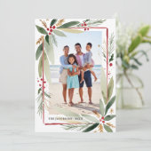 Kerstmis Watercolor Botanicals Foto Collage Feestdagenkaart (Staand voorkant)
