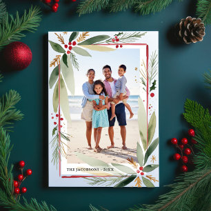 Kerstmis Watercolor Botanicals Foto Collage  Feestdagenkaart