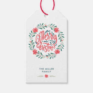 Kerstmis Watercolor Groene Bloemenslinger Cadeaulabel