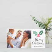 Kerstmis Watercolor Holly Vakantie Foto Feestdagenkaart (Staand voorkant)