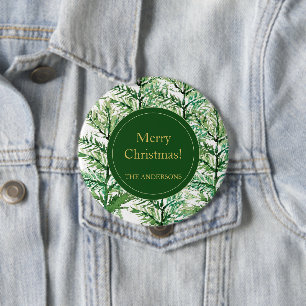 Kerstmis Watercolor Kunst Boom gepersonaliseerd Ronde Button 4,0 Cm