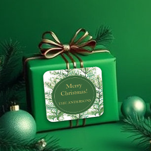 Kerstmis Watercolor Kunst Boom gepersonaliseerd Vierkante Sticker