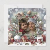 Kerstmis Watercolor Rustieke Foto  Feestdagenkaart (Voorkant)