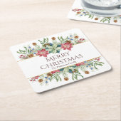 Kerstmis Watercolor Winter Bloemen Naam Kartonnen Onderzetters (Schuin)