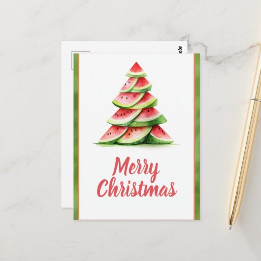 Kerstmis Watermeloen Boom Briefkaart (Voorkant / Achterkant in situ)